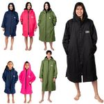 COR Surf Swim Parka | Warm Surf Jacket for Men, Women, Big Children - Water Resistant Shell and Absorbent Terry Towel Lining(Black, M), Black, Medium