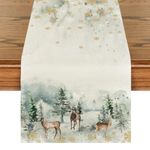 Artoid Mode Watercolor Deer Trees Snowflakes Christmas Table Runner, Seasonal Winter Xmas Kitchen Dining Table Decoration for Home Party Decor 40x140 cm