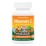 NaturesPlus Animal Parade Sugar-Free Children's Vitamin C Supplement - Natural Orange Juice Flavour - 90 Chewable Animal Shaped Tablets - Immune Support, Vegan and Gluten Free - 45 Servings