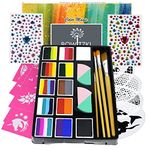 Bowitzki Professional Face Painting Kit For Kids Adults12 x 10gm Face Paint Set Stencil One Stroke Split Cakes Palette Non Toxic Rainbow Flora Unicorn Body Paint Makeup Halloween Christmas Jewels