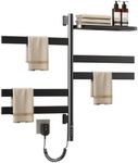 Swivel Towel Rack with Storage Rack, Rotating Heated Towel Rack Wall Mounted Drying Rack,Stainless Steel Towel Warmer 5 Bars with Built-in Timer, 1h-9h,150w,Plug-in or Hardwired,Black