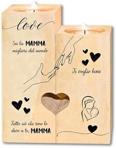 Portacandele legno | Regalo mamma, Regalo donna, Idee regalo compleanno, Regalo per Natale | Portacandela, Candela legno, Candelabri forma di cuore | Decorazione Tavola, Centrotavola (Mamma)