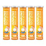 Nutrazul Immune Triple Action Effervescent Tablets - Vitamin C 1000 mg, Vitamin D 400 IU, Zinc 10mg I Orange 20's ( Pack of 5) I Gluten Free, Sugar Free, Lactose Free & Preservative Free I Maintains Immune Function, Healthy Bones, Cartilage, Teeth & Gums I Antioxidant For Physical & Mental Health