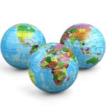 Stress Fidget Toy Globe Squeeze Toy Balls for Kids Adults, Mini Earth Foam Sensory Balls Squishies Balls Educational World Map for Learning Solar System Planets Toys Bouncy Balls for Toddler 3 PCS