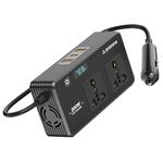 Ambrane 200W Car Power Inverter/Laptop Charger, Charge 5 Devices, 1 Type C 33W PD, 2 USB 22.5W QC, 2 AC Universal Outlets, Safe Charging Technology, For All 12V DC Socket Cars (SmartStrip Auto, Black)