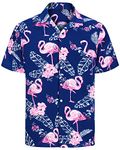 J.VER Mens Flamingo Hawaiian Shirt Short Sleeve Regular Fit Beach Funky Flower Summer Shirts Button Down Aloha Floral Holiday Party Blue S