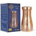 INDIAN ART VILLA Pure Copper Bedroom Water Bottle with Inbuilt Glass, Hammered Shine Design, Drinkware and Storage Purpose, 1000 ml (Pack of 1)