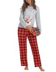 iClosam Womens Christmas Pyjamas Cotton Ladies Xmas Pjs Long Sleeve Loungewear and Plaid Pants Sleepwear with Pockets Drawstring