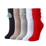 Zmart Slouchy Socks for Women Pack - Slouch Socks Scrunch Socks Stack Socks Winter Long Socks, Red Cream Grey White Black 5 Pack, Medium