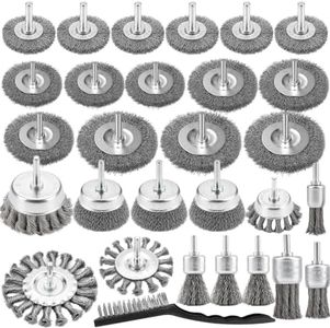 SBGGRL 29 Pcs Carbon Steel Wire Wheel for Drill, Cup, Flat & Pen Brush Set