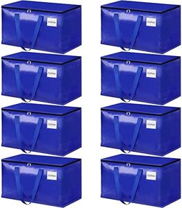 HomeHacks Moving Bags, 8-Pack Heavy Duty with Strong Zippers and Handles Collapsible Moving Supplies, Storage Totes for Packing & Moving Storing 93L-8 Pack (Blue)