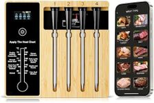 Digital Wireless Meat Thermometer for Grilling 4 Probes, Remote Bluetooth Thermometer, Super Stability and Accuracy, Electric Smart Meat Thermometer for Cooking and Smoker, NIGOGOR for iOS & Android