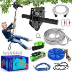 X XBEN Zip line Kit for Kids and Adults Outdoor: Up to 500Lbs - 100FT Quick Tighten Zipline for Backyard with Removable Trolley Swing Seat Spring Brake Ratchet Strap