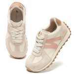 somiliss Wide Toe Box Shoes for Women Mircrofiber Leather Suede Patchwork Non-Slip Casual Walking Shoes Comfortable Gym Tennis Running Shoes Workout Womens Fashion Sneakers, Pink, 9 Wide