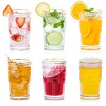 Glasseam Drinking Glasses Set of 6, 400ml Glass Tumbler Gold Rimmed Water Glasses Drinking Aesthetic Vintage Clear Highball Glassware Tumblers for Juice Coffee Tea for Party Bar