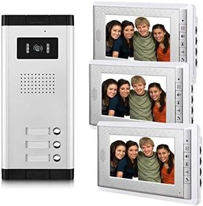 AMOCAM 3 Units Apartment Video Intercom System, 7 Inch Monitor Wired Video Doorbell Door Phone Kits, Indoor Outdoor IR Camera, Monitoring, Unlock, 2 Way Intercom for 3-Household Home Apartment