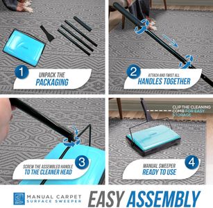 Manual Carpet Sweeper with Detachable Comb – Efficient Carpet & Rug Cleaner