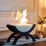 JHY DESIGN Round Glass Large Tabletop Fireplace 47,5cm H Portable Fire Bowl Pot Clean Burning Bio Ethanol Ventless Fireplace for Indoor Outdoor Patio Parties Events (Black)