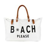 Beach Bag with Leather Handle, Extra Large Beach Tote Bag for Women Waterproof, White