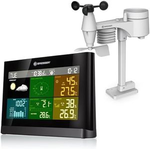 Bresser Wetterstation Funk mit Außensensor Wetter Center mit 5-in-1 Außensensor (Temperatur, Luftdruck, Luftfeuchtigkeit, Windmesser, Regenmesser), Schwarz, 20.2x13.8x3.8 cm