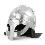 Panda Style Steel Silver Helmet with Chain Mail Attached Without Wooden Base | Medieval Warrior Wearable Armor Helmet | Leather Padded Lining| Roman Trojan Warrior Knight Spartan LARP Costume