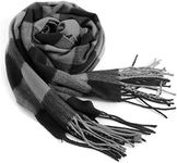 Rdylymx Men's Scarves Scarf Classic Arrival Winter Plaid Scarf Tassel Edge Soft Warm Scarf(Black Grey)