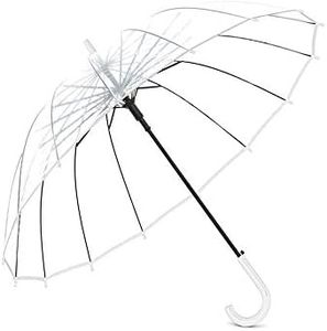 Mengshen Clear Bubble Umbrella, 16 Fiberglass Ribs Big Size Windproof Auto Open See Through KS10White