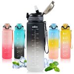 SEASEVEN 1L Water Bottle with Straw,Plastic Drinks Bottle,1 Litre Sports Water Bottles with Time Markings,Girls Boys Waterbottle Leak-Proof & Bpa-Free for Gym,Cycling, Office, Outdoor