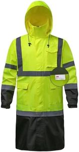 DPSAFETY Reflective Rain jackets for men waterproof,Hi Vis Rain Coat With 3M Reflective Strips，High Visibility Class 3 Rain Gear With 2 large pockets，Zipper,Black Bottom Lime，Large