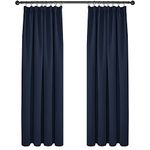 Deconovo Thermal Insulated Pencil Pleat Blackout Curtains, Super Soft Bedroom Black Out Curtains, Tape Top Extra Long Curtains for living Room, 90 x 108 Inch, Navy Blue, Two Panels