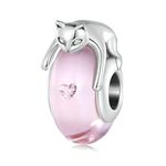 YaShuo Jewellery Murano Glass Bead Sterling Silver Core Charms For Pandora Charm Bracelets (Pink Cat), (C1154)