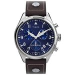 Timex Men's Chronograph 42 mm Watch - Brown Leather Two- Piece Blue Dial Stainless Steel Case TWG030000