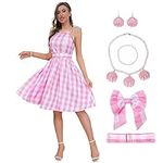 DANGCOS 50s Pink Plaid Dresses for 