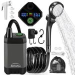 AUTOPkio Portable Camping Shower, Upgraded Outdoor Shower with 6000mAh Rechargeable Pump & Battery, Intelligent Digital Display for RV, Pet, Car Washing, Emergency (Black)