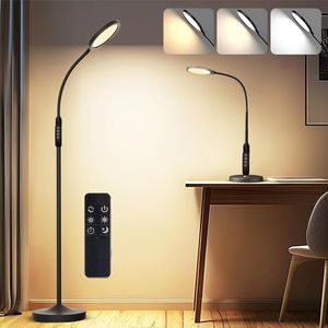 DALPI Floor Lamp with Remote and Touch Control, Dimmable LED Bedside Table & Desk Lamp with Adjustable Size and 3 Color Temperatures, Corner Floor Standing Lamps for Living Room Office Decor (Black)