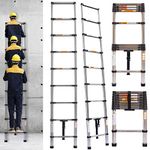 2.6M Telescopic Ladder Multi-Purpose Step Ladders Extendable Telescoping Ladder Extension Extend Portable Folding Loft Ladder Foldable Attic Ladder for Outdoor Indoor DIY RV Work,330lbs Capacity