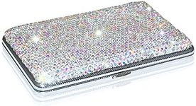 eing Cigarette Case Bling Crystal Double Sided Spring Clip Open Pocket Holder for 14 King Cigarettes,Metal Cigarette Case Box,Silver