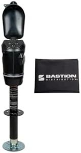 Bastion Distribution Black Sentinel Pro Electric Trailer Jack – 5000 lb A-Frame Tongue Jack – Ball Screw, Quiet Fast Lift, Waterproof Switches, LED, Crank, 90 Degree Mount – Storm Shell + Cover + Lock