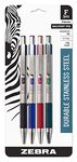 Zebra Pen F-301 Stainless Steel Retractable Ballpoint Pen, 0.7mm, Business Assorted, 4 Pack (27174)