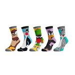 Bioworld Looney Tunes Character Photos Crew Socks (Pack of 5 pairs), Multi, Medium