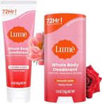 Lume Whole Body Deodorant - Invisible Cream and Solid - 72 Hour Odor Control - Aluminum Free, Baking Soda Free, Skin Safe - 3.0 Ounce Cream and 2.6 Ounce Solid Bundle (Peony Rose)