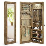 SRIWATANA Jewelry Armoire Cabinet, Solid Wood Jewelry Organizer with Full Length Mirror Wall/Door Mounted (Carbonized Black)