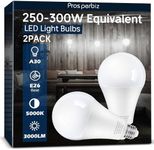 250 watt-300 watt Equivalent LED Light Bulbs, 3000 Lumens Daylight White 5000K 30W A30 LED Bulbs for Garage, Warehouse, Workshop, Commercial, Office, Backyard, E26 Base Light Bulb Non-Dimmable, 2-Pack