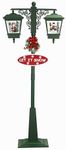 Fraser Hill Farm 74-in. Double Lantern Street Lamp Christmas Decoration with Santa and Snowman Family, Holiday Light with Cascading Snow and Christmas Carols, Festive Holiday Home Decor, Green