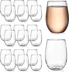 Tebery Paquete de 20 copas de vino de plástico irrompibles, sin tallo, vasos de vino transparentes resistentes de 16 onzas, desechables y reutilizables para champán