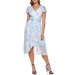 DKNY Women's Short Sleeve Asymmetrical Hem Faux Wrap Dress, Tie Dye, 16