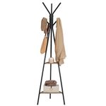 VASAGLE Industrial Style Coat Rack with 2 Shelves for Clothes, Hats, Bags, Grey and Black RCR016B02