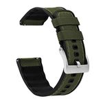 BARTON WATCH BANDS, 22mm Army Green - Cordura Fabric and Silicone Hybrid Watch Bands with Integrated quick release spring bars- Cordura Fabric and Silicone- Stainless Steel Hardware