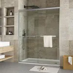 GarveeTech Semi Frame Sliding Shower Door,56-60" W x 72" H Double Sliding Shower Door, 5/16" (8mm) Thick SGCC Tempered Glass - Explosion-Proof Film, Brushed Nickel