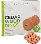 60 Pack Cedarwood Moth Repellent for Wardrobes, 100% Natural Anti Moth 4.5cm Cedar Rings - Substitute to Moth Balls and Humane Moth Killer - Sandpapers & Storage Bag Included